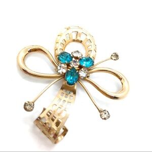 SCITARELLI Blue Rhinestone Gold Brooch Pendant VTG Estate
